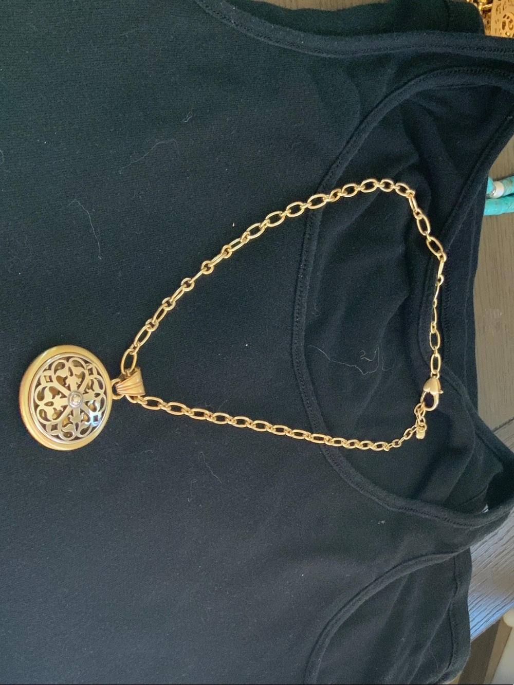 Brighton  Ferrara Gold-Tone Filigree Round Pendant Necklace with Clear Stone